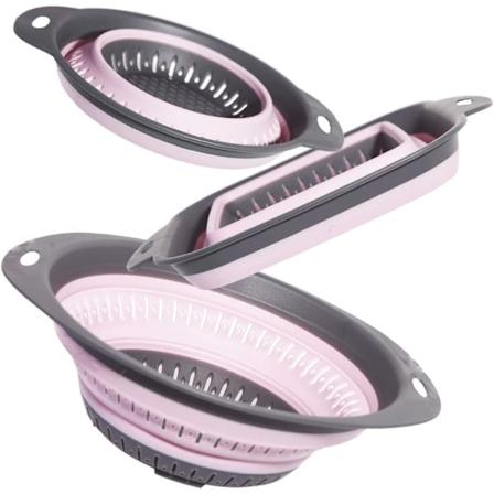 Sett med 3 sammenleggbare kjøkkensikt/sil - perfekt for å sile pasta, grønnsaker og frukt Pink