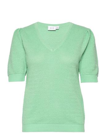 Vichassa V-Neck Puff S/S Knit Top- Fav Green Vila