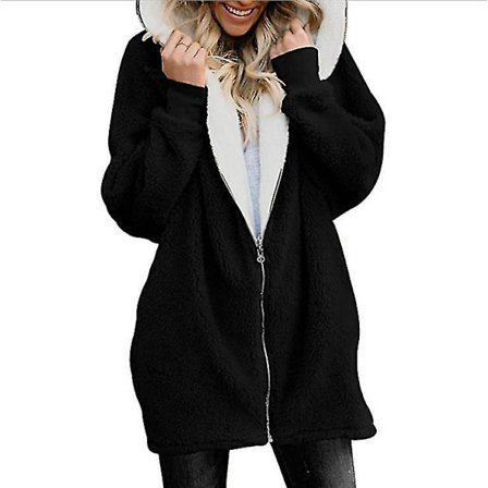 Dame Fluffy hette vinter varm jakke frakk yttertøy topper svart W