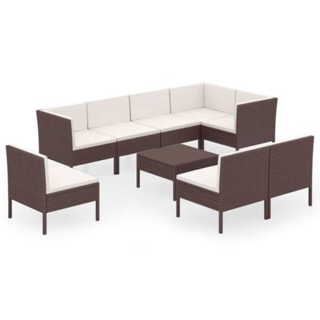 Vidaxl Loungegrupp För Trädgården Med Dynor 9 Delar Konstrotting Brun