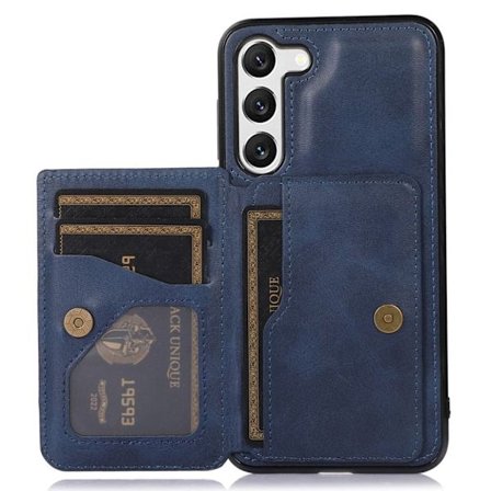 Magnetic Samsung Galaxy S23 case with a wallet and a stand - Blue