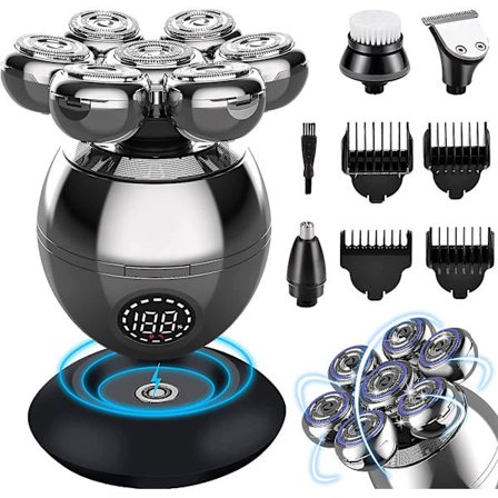 7-Hodet Barbermaskin for Menn 5 i 1 Elektrisk Barbermaskin for Skallete Menn, Rotasjons D