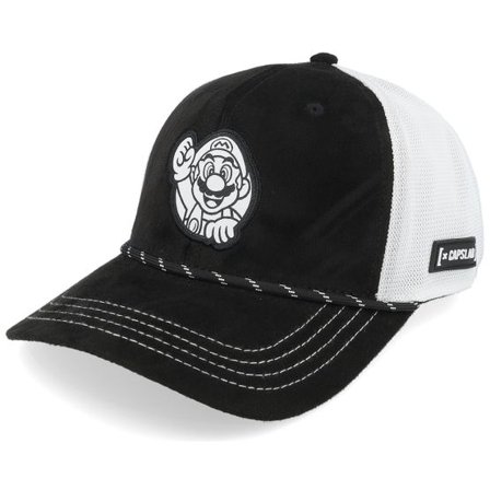 Capslab - Svart trucker Keps - Super Mario Black/White A-frame Trucker @ Hatstore