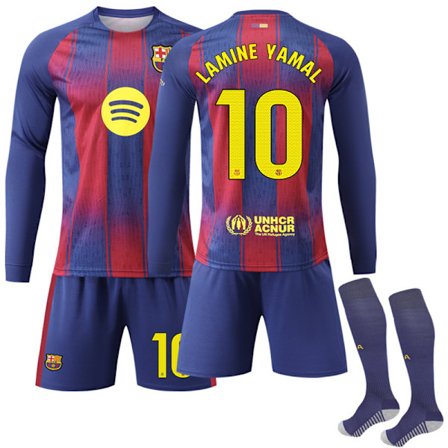2025-2026 Barcelona Hjemme Barn Langermet Fotballdrakt Kit Nr 10 Yamal