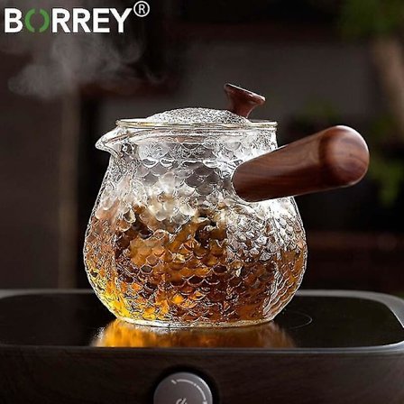 600ml Håndlavet Varmebestandig Glas Tekande Infuser Træhåndtag