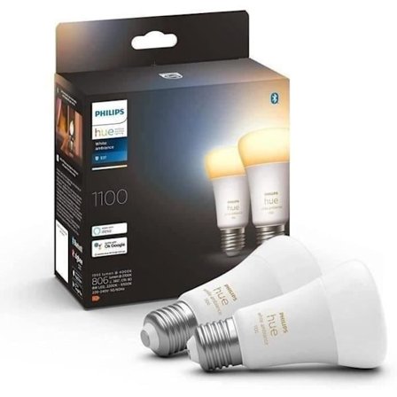Philips Hue White Ambiance, tilsluttet LED-pære E27 svarende til 75W, 1100 lumen, Bluetooth-kompatibel, pakke med 2
