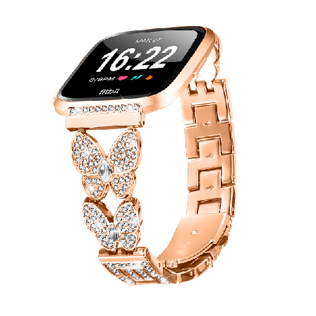 Roséguld Dubbel Fjärilsspänne Diamant Inlagt Klockarmband för Fitbit Versa