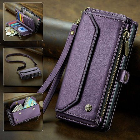 (För Samsung Galaxy S23 Plus) CaseMe tvärs över kroppen mobilplånbok med kortfack och dragkedjeficka, antikollisionsskydd