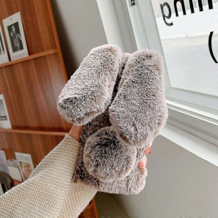 Kaninformet Fluffy Fur Belagt TPU Telefon Cover Skal til Samsung Galaxy S21 5G/4G