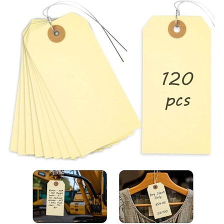 Prismærker med snor, pakke med 120 tomme manilaetiketter med tråd til mærkning, fragtetiketter til udstyr med snor til bagage, garage