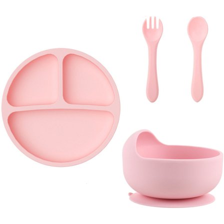 3-osainen lasten astiasto silikonia imukupilla sisältää lautasen haarukan lusikan ja kulhon BPA-vapaat lautaset imukupilla liukumaton vauvan astiasto