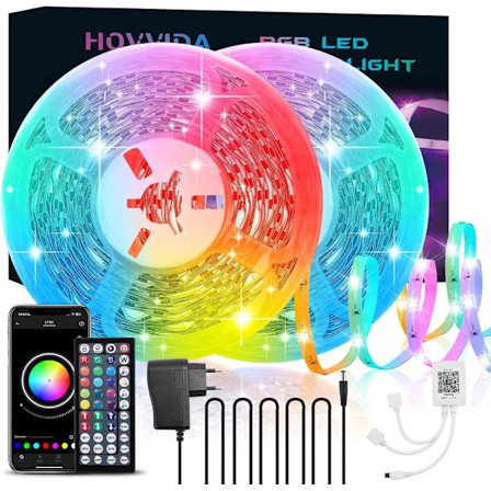 LED-remsa 20 m, 2 x 10 m, 24 lysdioder/meter, 24 V RGB LED-remsor, 480 LED, app och fjärrkontroll, musiksynkronisering, timing-läge, för rum, sovrum, 