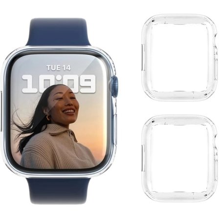 2-pack Apple Watch-fodral Tpu-skärmsskydd Transparent Färg 45mm Silver