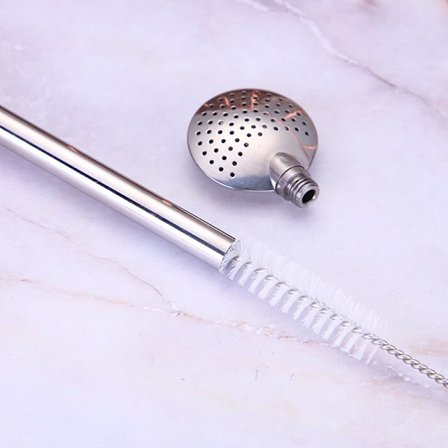 RY - Sæt med 2 Premium rustfrit stål til drikning af Yerba Mate, med børste og aftageligt filter for optimal rengøring -. (SORT+Blå)