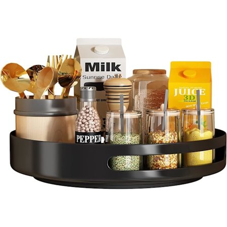 Skaparrangør i metallstål, roterende krydderhylle for pantry skaparrangør bord, 25 CM, svart