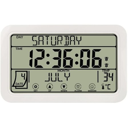Digital veggklokke, batteridrevet digital klokke, 8 tommers skrivebordsklokke med temperatur, fuktighet, dagens dato for hjemmet, hvit