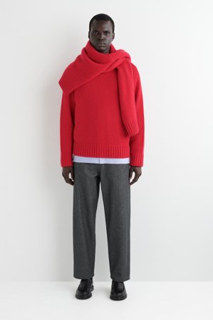 COS Homme Pull Col Rond En Cachemire Épais in Rouge
