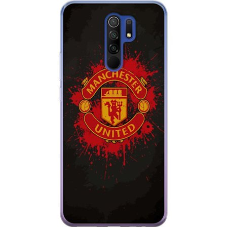 Kompatibelt Mobildeksel til Xiaomi Xiaomi Redmi 9 Manchester United logo i rød og gul farge med røff sportslig bakgrunn