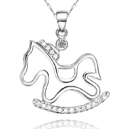 Horse necklace - silver color with rhinestone