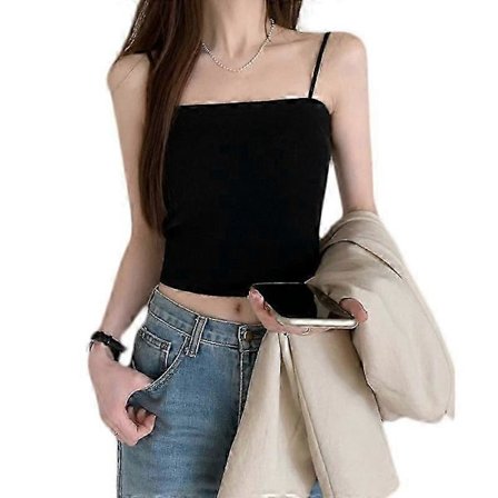 Dame Spaghettistropp Ribbestrikket Tanktopp med Innebygd BH Brystpute Stripete Ensfarget Slim Crop Tube Topp Sling Vest