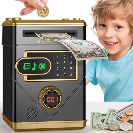 Ltteaoy Elektronisk sparegris til børn 3-12 år, berøringsskærm pengeboks sikkerhedsmøntbank, gave til børn-XF31-