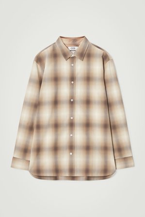 COS Men's Relaxed Checked Cotton Shirt in Beige