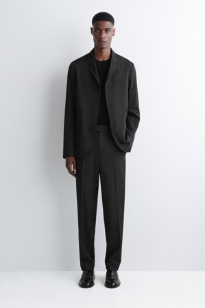COS Homme Pantalon Droit Slim En Sergé De Coton Technique in Noir