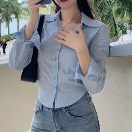 Langærmet bluse Dameskjorte BLÅ L