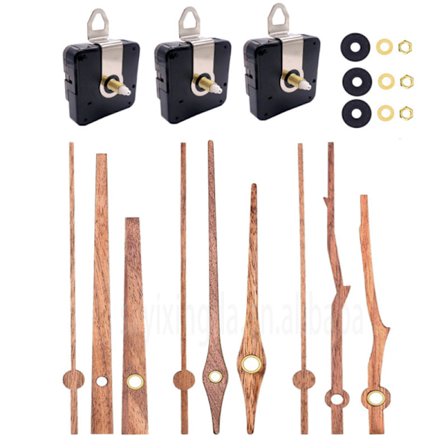 3 set klockrörelsemekanism visare, kvartsurverk batteridrivet med valnötsträvisare av 3 typer, tyst klockersättningskit för W