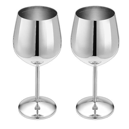 2 st rostfria rödvinsglas i metall med stjälk, vinkglas som tål att gå sönder, vita rödvinscocktailsglas