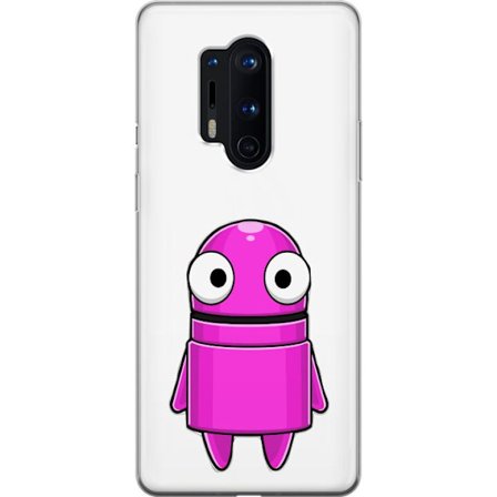 Yhteensopiva Puhelinkuori OnePlus OnePlus 8 Pro Roosa piirretty hahmo, jossa pyöreä muoto ja suuret silmät tummalla taustalla