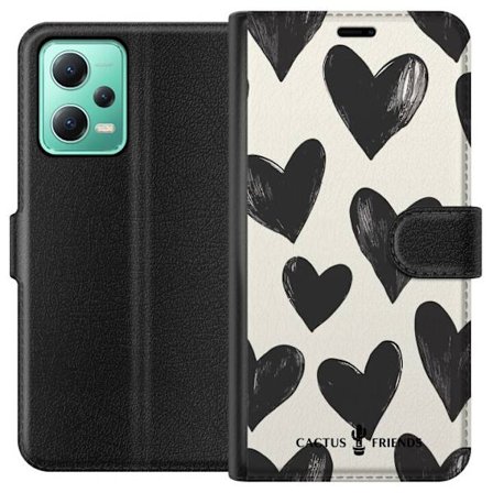 Kompatibel Tegnebogsetui til Xiaomi Xiaomi Redmi Note 12 Cactus and Friends - Bold Black Love Pattern