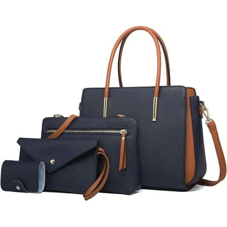 Kvinners PU skinnveske Kvinners skulderpose Kvinners totepose Kvinners clutch 4stk (Blå) - Blå