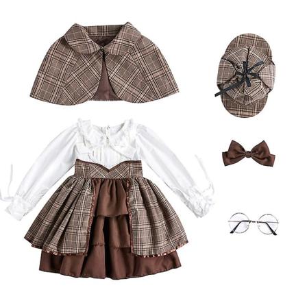 Ny Purim Pige Detektivkostume i britisk stil Dejlig Lolita Book Week Playsuit Cosplay Fancy festkjole Carnival Halloween M