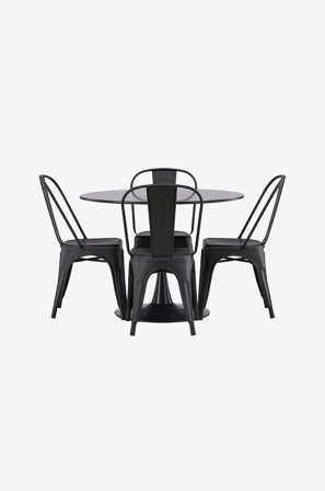 Venture Home - Spisegruppe Glade med 4 spisebordsstole Tempe - Sort - Spisegrupper - Fra Homeroom