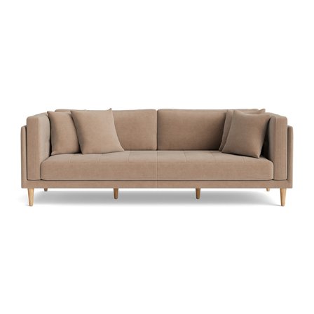 Cali 3 personers sofa - Ontario Mørk Beige - 220x92x76cm - Elegant 3 personers sofa med stærk bøgetræsramme, høj densitetsskum & 4 pyntepuder