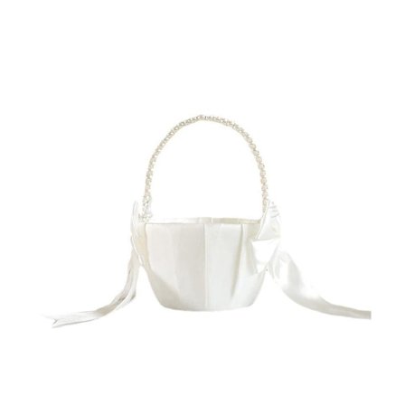 Bröllop Blomsterflicka Korg Med Sött Pärlhandtag Rosett Satin