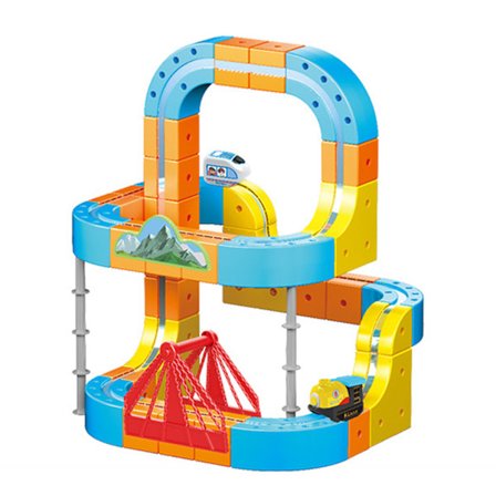 Magisk Tågbana, USB-uppladdningsbar 3D-byggbana, Kubbana och Skyltar, STEM-pedagogisk Leksak för Åldrarna 4-8