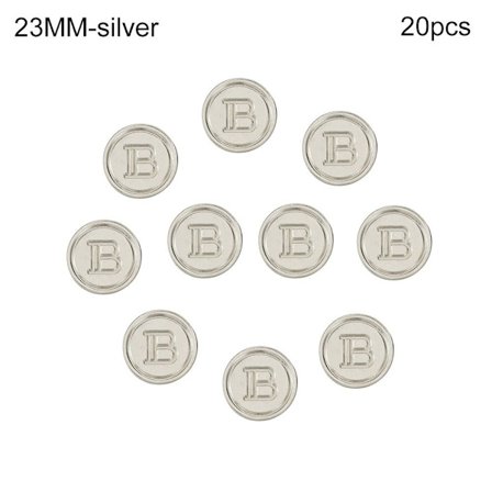 20stk Metall Bokstav B-knapper Skjorteknapper SØLV 23MM20STK