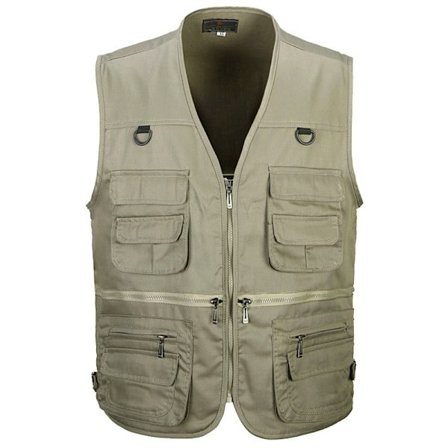 Herre Outdoor Fiske Jagt Vest med Lommer, Khaki Farve