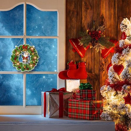 Timanttimaalaus joulukranssi, joulukoriste timanttimaalauskuva, joulukoristetekniikka