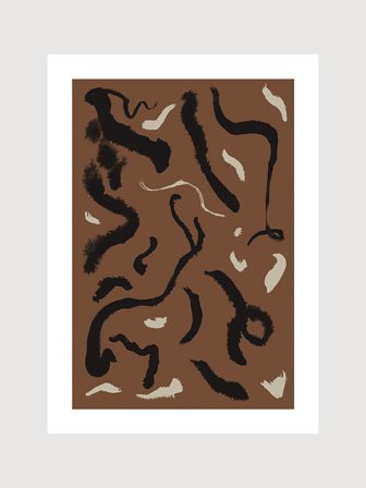 Abstrakt grafisk poster med färgstänk i svart och beige | Kunstary.com, 30x40 cm