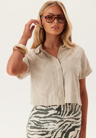 Pieces Onlcaro S/S LINEN BL BOXY SHIR Pumice Stone Klær