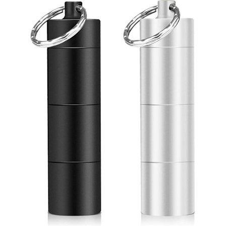 Pakke med 2 pilleboks nøgleringe, vandtæt med 3 delelige rum