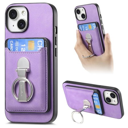 iPhone 13 -kotelo, violetti, pehmeä pinta, magneettinen korttipidike ja hover-rengas