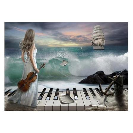 5d Diamod Mosaic Brodeerry Sea Piano Beauty Naiset Ristipisto Kodinsisustus 40x30cm