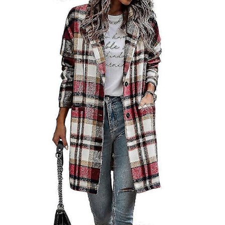 Dame Rutete Jakke Mellomlang Trenchcoat Høst Ullfrakk