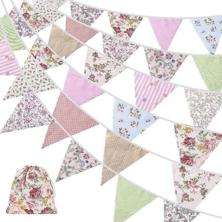 40 fot stoffvimpel, 42 stk utendørs vimpelbanner, floral vintage bomullsflagg med tre hjørner for Ga (FMY)