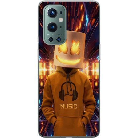Yhteensopiva Puhelinkuori OnePlus OnePlus 9 Pro DJ-hahmo valaisevassa kypärässä ja hupparissa futuristisessa musiikkiympäristössä neonvalojen ke