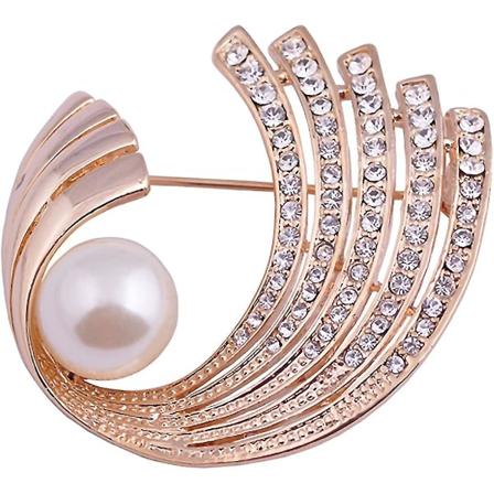 Brosje for kvinner, laget av perle og kubisk zirkon, for bryllup/fest